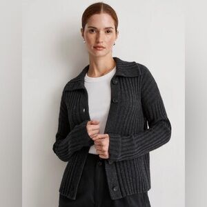 Madewell - Collar Button Down Up Neck Heather Charcoal Crop Cardigan Size XXS